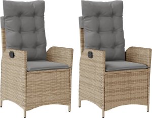 vidaXL Rozkładane fotele ogrodowe, 2 szt., poduszki, mieszany beż 2
