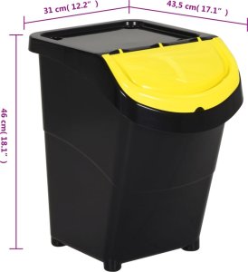 Kosz na śmieci vidaXL vidaXL Kosze na śmieci układane w stos, 3 szt., czarne, PP, 120 L 8