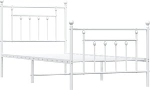 vidaXL vidaXL Metalowa rama łóżka z wezgłowiem i zanóżkiem, biała, 90x190 cm 3
