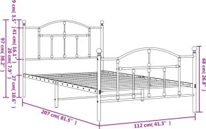 vidaXL vidaXL Metalowa rama łóżka z wezgłowiem i zanóżkiem, czarna, 107x203cm 8