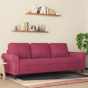 vidaXL vidaXL Sofa 3-osobowa, winna czerwień, 180 cm, obita aksamitem 1