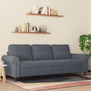 vidaXL vidaXL Sofa 3-osobowa, ciemnoszara, 180 cm, obita aksamitem 1