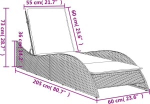 vidaXL vidaXL Leżanka z poduszką, brązowa, 60x205x73, polirattan 9