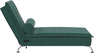 vidaXL Szezlong masujący z wałkiem, ciemnozielony, aksamitny 5