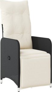 vidaXL vidaXL Rozkładany fotel ogrodowy z poduszkami, czarny polirattan 2