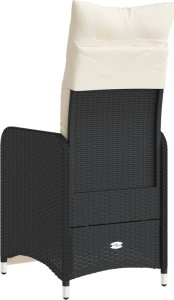vidaXL vidaXL Rozkładany fotel ogrodowy z poduszkami, czarny polirattan 6