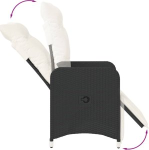 vidaXL vidaXL Rozkładany fotel ogrodowy z poduszkami, czarny polirattan 7