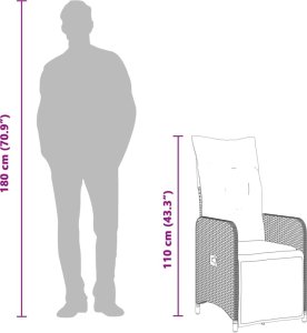 vidaXL vidaXL Rozkładany fotel ogrodowy z poduszkami, czarny polirattan 10