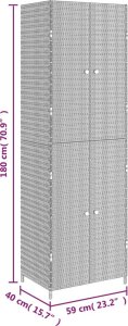 Szafa ogrodowa vidaXL Szafka ogrodowa, szara, 59x40x180 cm, rattan PE 8