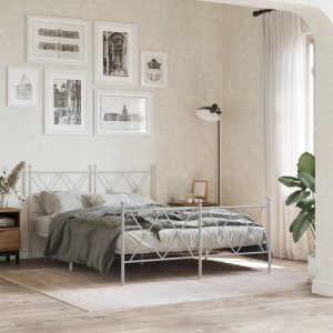 vidaXL vidaXL Metalowa rama łóżka z wezgłowiem i zanóżkiem, biała, 140x200 cm 3