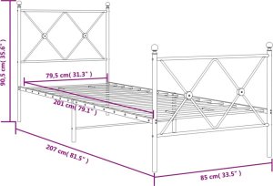 vidaXL vidaXL Metalowa rama łóżka z wezgłowiem i zanóżkiem, czarna, 80x200 cm 8