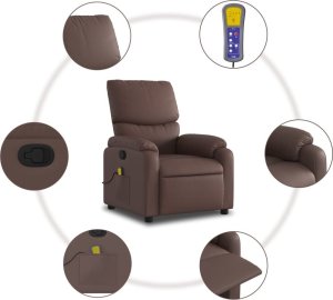 vidaXL vidaXL Rozkładany fotel masujący, brązowy, obity sztuczną skórą 8