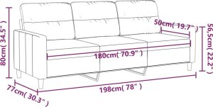 vidaXL 3-osobowa sofa, kremowa, 180 cm, tapicerowana tkaniną 8
