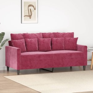 vidaXL Sofa 2-osobowa, winna czerwień, 140 cm, tapicerowana aksamitem 1