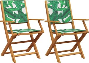 vidaXL vidaXL Krzesła ogrodowe, 2 szt., wzór liści, drewno akacjowe i tkanina 2