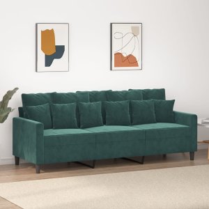 vidaXL vidaXL Sofa 3-osobowa, ciemnozielony, 180 cm, obita aksamitem 1