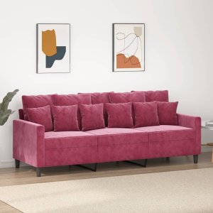 vidaXL vidaXL Sofa 3-osobowa, winna czerwień, 180 cm, obita aksamitem 1