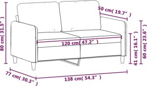vidaXL vidaXL Sofa 2-osobowa, brązowy, 120 cm, tapicerowana aksamitem 8