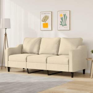 vidaXL 3-osobowa sofa, kremowa, 180 cm, tapicerowana tkaniną 1