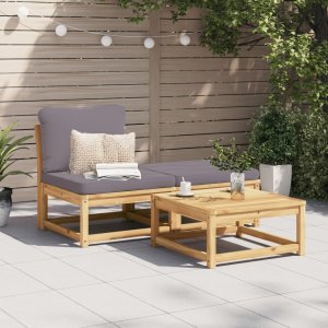 vidaXL VidaXL 3 Piece Patio Lounge Set with Cushions Solid Wood Acacia 1