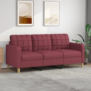 vidaXL Sofa 3-osobowa, winna czerwień, 180 cm,tapicerowana tkaniną 1