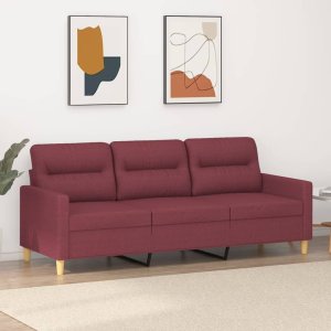 vidaXL Sofa 3-osobowa, winna czerwień, 180 cm,tapicerowana tkaniną 1