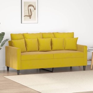 vidaXL Sofa 2-osobowa, żółta, 140 cm, tapicerowana aksamitem 1