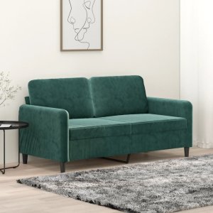 vidaXL Sofa 2-osobowa, ciemnozielona, 140 cm, tapicerowana aksamitem 1