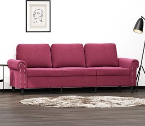 vidaXL Sofa 3-osobowa, winna czerwień, 180 cm, obita aksamitem 1