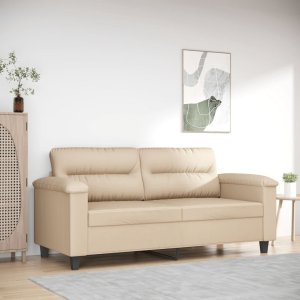 vidaXL Sofa 2-osobowa, kremowy, 140 cm, tapicerowana mikrofibrą 1