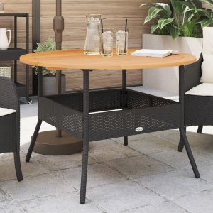 vidaXL vidaXL Stół ogrodowy z akacjowym blatem, czarny, 110x71 cm, rattan PE 1