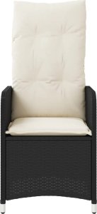 vidaXL vidaXL Rozkładany fotel ogrodowy z poduszkami, czarny polirattan 4