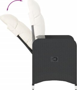 vidaXL vidaXL Rozkładany fotel ogrodowy z poduszkami, czarny polirattan 7