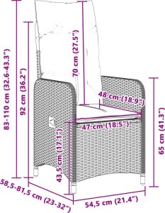 vidaXL vidaXL Rozkładany fotel ogrodowy z poduszkami, czarny polirattan 9