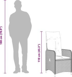 vidaXL vidaXL Rozkładany fotel ogrodowy z poduszkami, czarny polirattan 10