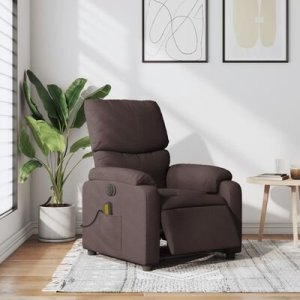 vidaXL vidaXL Rozkładany fotel masujący, elektryczny, ciemny brąz, tkanina 13