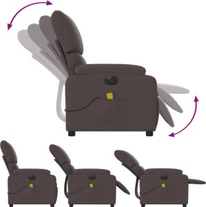 vidaXL vidaXL Rozkładany fotel masujący, elektryczny, ciemny brąz, tkanina 7