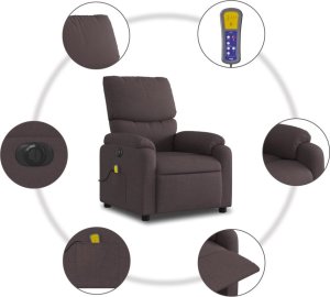 vidaXL vidaXL Rozkładany fotel masujący, elektryczny, ciemny brąz, tkanina 8