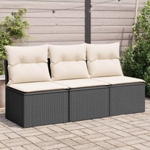 vidaXL vidaXL Sofa ogrodowa z poduszkami, 3-osobowa, czarna, polirattan 1