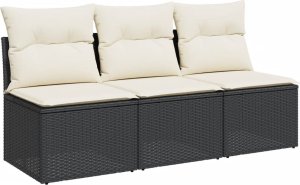 vidaXL vidaXL Sofa ogrodowa z poduszkami, 3-osobowa, czarna, polirattan 2
