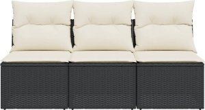 vidaXL vidaXL Sofa ogrodowa z poduszkami, 3-osobowa, czarna, polirattan 4