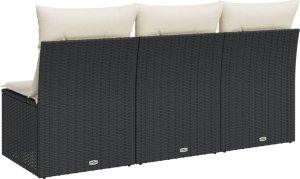 vidaXL vidaXL Sofa ogrodowa z poduszkami, 3-osobowa, czarna, polirattan 6