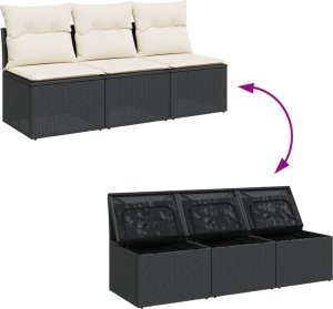 vidaXL vidaXL Sofa ogrodowa z poduszkami, 3-osobowa, czarna, polirattan 7