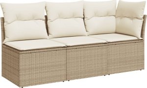 vidaXL vidaXL Sofa ogrodowa z poduszkami, 3-osobowa, beżowa, polirattan 2