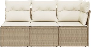 vidaXL vidaXL Sofa ogrodowa z poduszkami, 3-osobowa, beżowa, polirattan 4