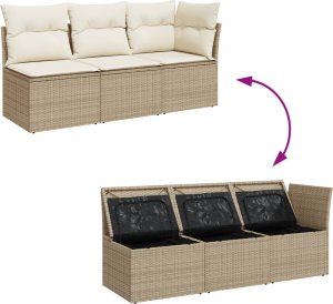 vidaXL vidaXL Sofa ogrodowa z poduszkami, 3-osobowa, beżowa, polirattan 9