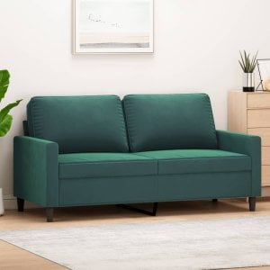 vidaXL Sofa 2-osobowa, ciemnozielona, 140 cm, tapicerowana aksamitem 1