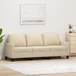 vidaXL 3-osobowa sofa, kremowa, 180 cm, tapicerowana tkaniną 1