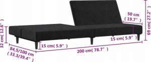 vidaXL 2-osobowa kanapa, czarna, tapicerowana aksamitem 11