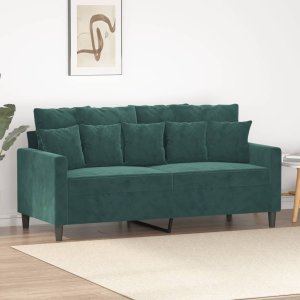 vidaXL Sofa 2-osobowa, ciemnozielona, 140 cm, tapicerowana aksamitem 1